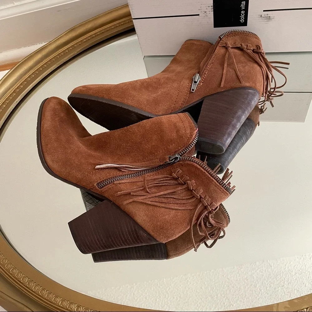 Dolce Vita Size 10 New Fringe Leather Ankle Heeled Booties ~ Shoes